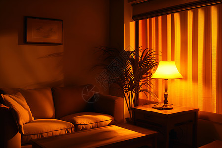 灯照明温暖光影的客厅插画