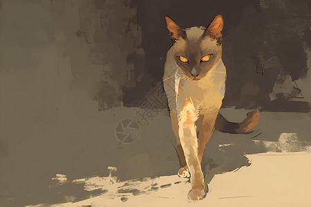 孟加拉豹猫夜晚里独行的猫咪插画