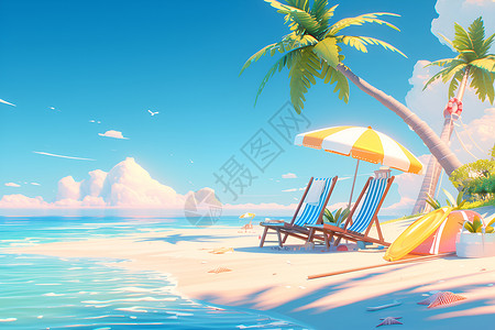 椰子树沙滩欢快的沙滩插画