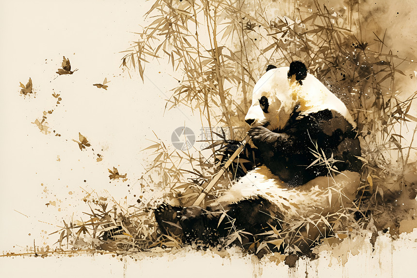 熊猫品味竹子图片