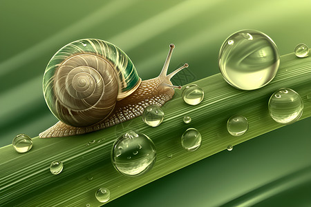 自然角微观透视角下的蜗牛插画