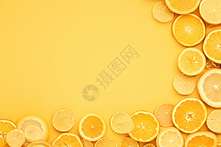黄色橘子黄色背景下的橘子插画