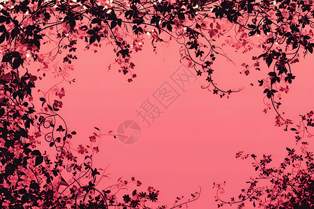 树叶树枝藤蔓粉红背景下的藤蔓插画