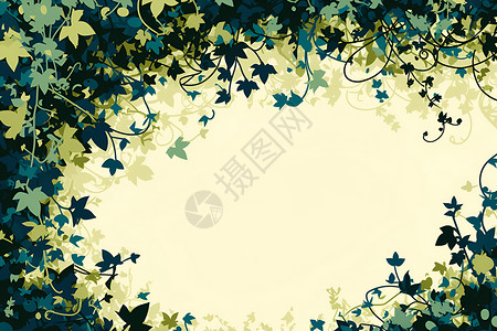 树叶树枝藤蔓米色背景前的藤蔓插画
