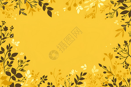 树叶树枝藤蔓黄色背景前的藤蔓插画