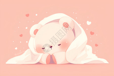 毛绒毯子梦幻粉色背景上的小熊插画