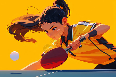 女子跳远运动员阳光下女子乒乓球手插画