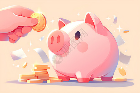 领金币存钱的小猪插画