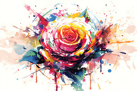彩色涂鸦水彩绚烂的水彩玫瑰插画