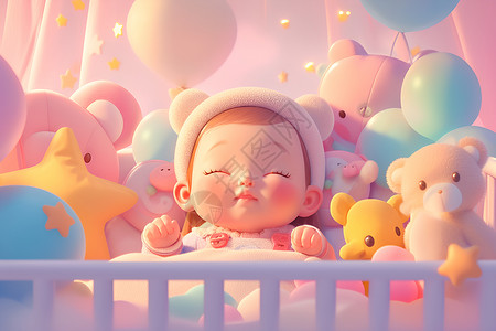 挑食宝宝婴儿床里的宝宝插画