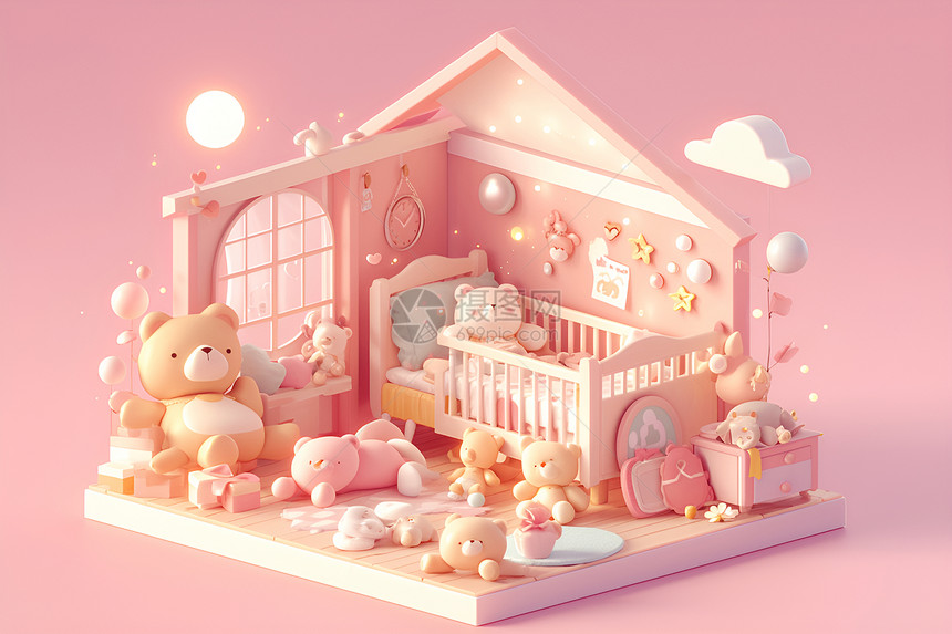 粉色的婴儿房图片