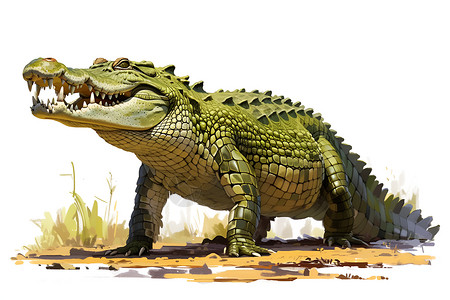 鳄鱼背景草地上的巨大鳄鱼插画