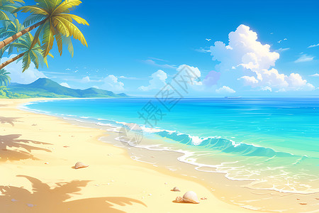 金色的沙滩棕榈树天空高清图片
