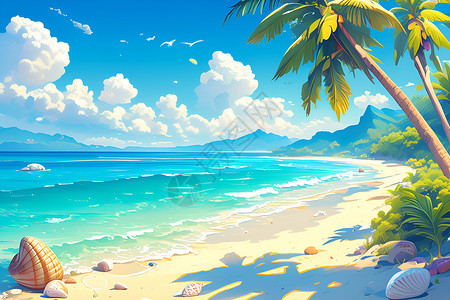 美丽的海滩梦幻金色海滩插画