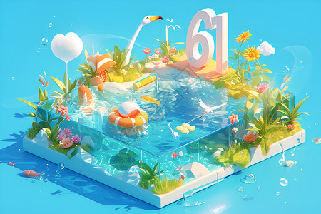 3数字漂亮的游泳池插画