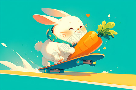 可爱的兔子动物滑板社高清图片