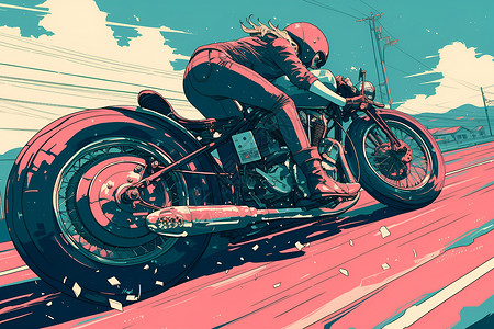 公路速度飞驰在公路上的摩托车插画