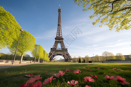 花朵草地素材户外的铁塔建筑物背景