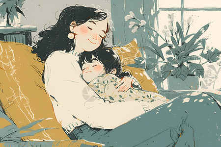 平凡幸福抱着孩子的妈妈插画