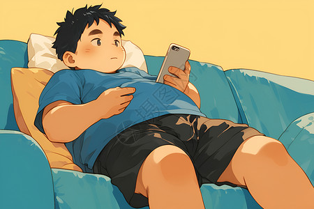 沙背景躺沙发上的男孩插画