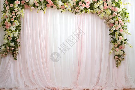 粉色帷幕上的花背景图片