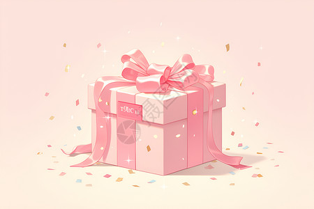 桶装包装粉色礼盒的蝴蝶结插画