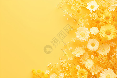 纹理纯色背景黄色背景中的小花插画