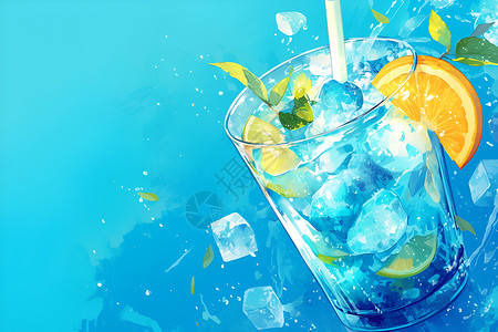 冰块柠檬清凉夏日饮品插画