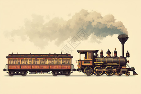 磁浮列车烟雾缭绕的火车插画