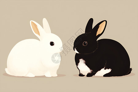 插画兔黑兔和白兔插画
