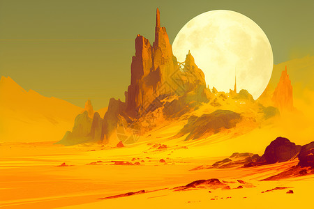 荒漠的荒漠里的山峰插画