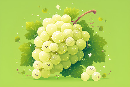 水晶生菜叶子晶莹剔透的绿葡萄插画
