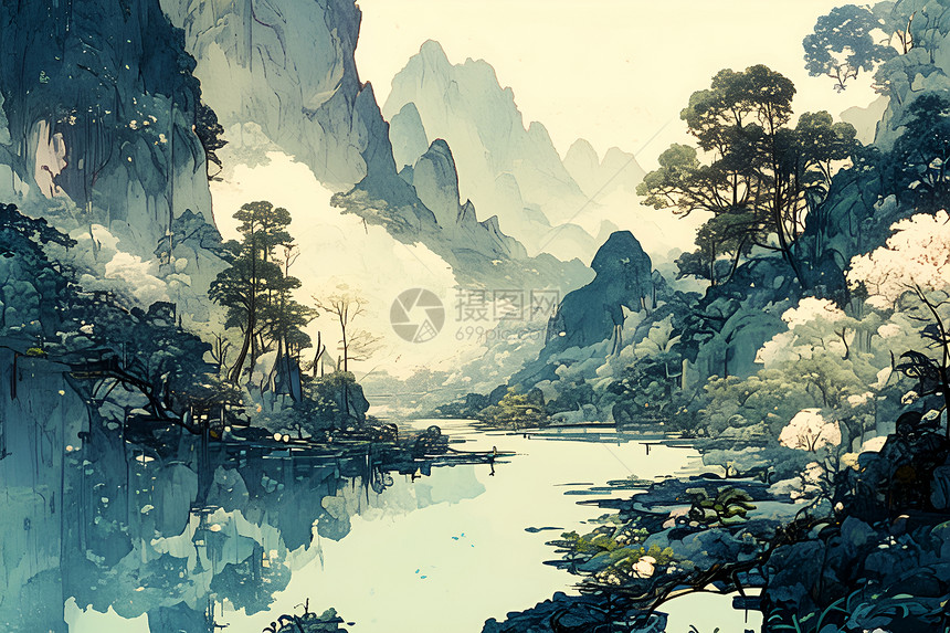 中国传统山河图片