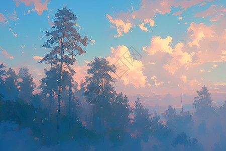 云雾环绕的森林背景图片