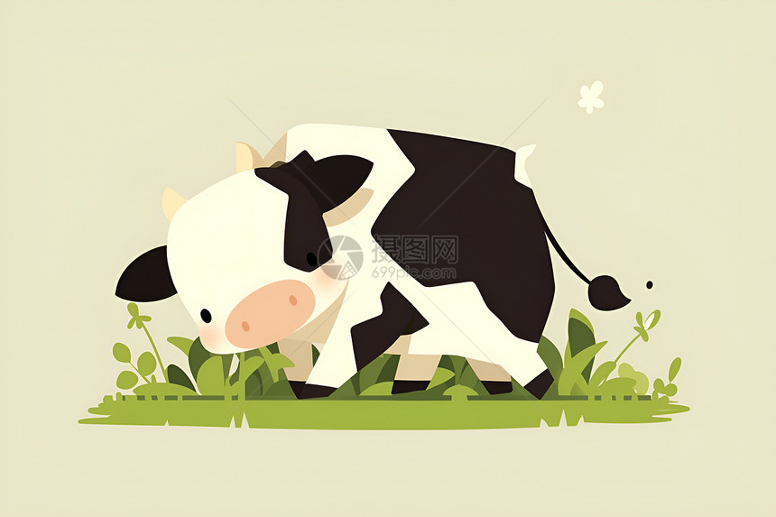 一只牛站在青草地上图片