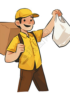 黄色裤子送餐员手提袋子插画
