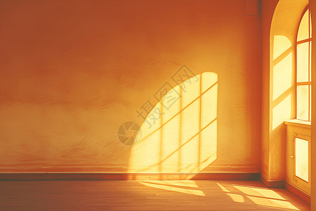 红木窗户黄色墙壁上的光影插画