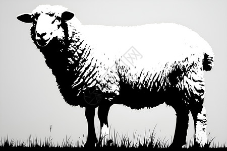 温顺草地上的绵羊插画