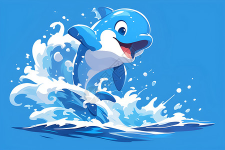 跃出海面的海豚插画
