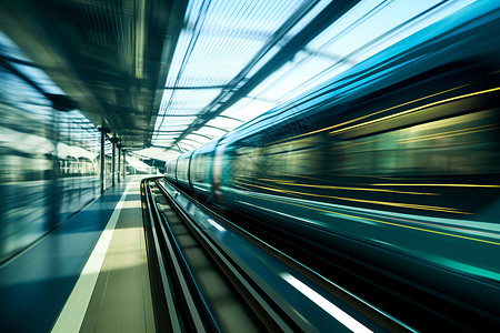 巴黎地铁站台隧道中疾驰的列车设计图片