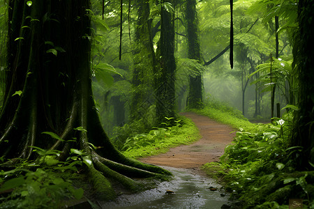 热带植被插画热带雨林里的大树背景