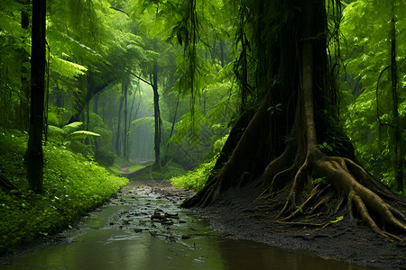 雨林剪贴画茂密的绿色森林背景