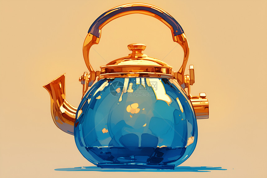 精美的蓝色玻璃茶壶图片