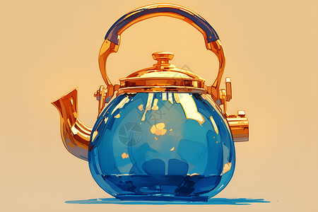 玻璃茶具主图精美的蓝色玻璃茶壶插画