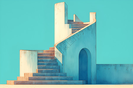 蓝色的楼梯背景图片
