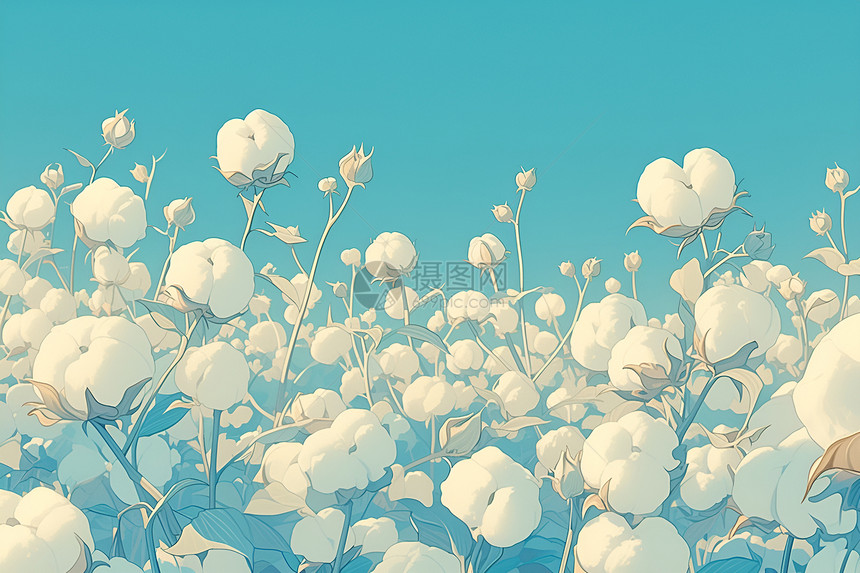 田野上的棉花与蓝天图片