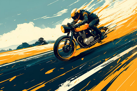 英国车手阳光下男人骑着摩托车插画