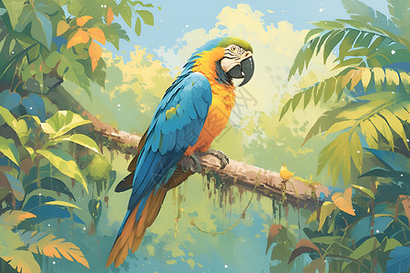 鸮鹦鹉热带环境中的鹦鹉插画