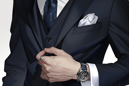 手表西装帅气的绅士插画