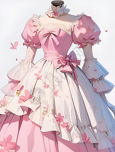 蝴蝶结白色一件粉白裙插画